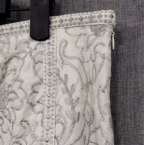 Peter Nygard Linen Blend Embroidered Floral Pleated Skirt Women's 8 Cream Retro - Picture 3 of 9